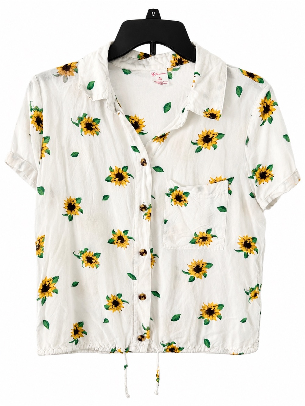 Sunflower Print Button-Front Top - White & Yellow